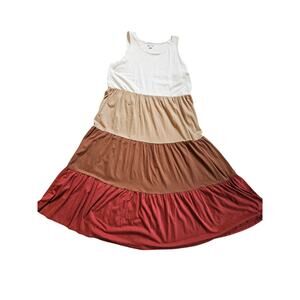 J jill tiered maxi dress large (oversized xl) neutral brown lyocell cotton**